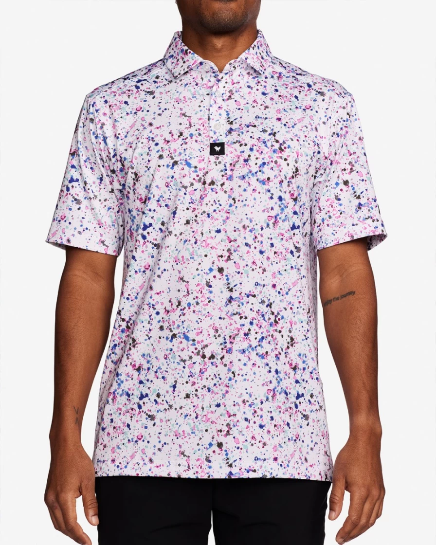 Bad Birdie Men's Paint Splatter Golf Polo - Trendy 3-Color Design for Stylish Performance
