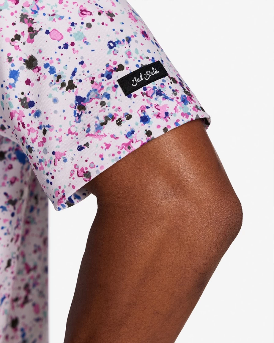 Bad Birdie Men's Paint Splatter Golf Polo - Trendy 3-Color Design for Stylish Performance