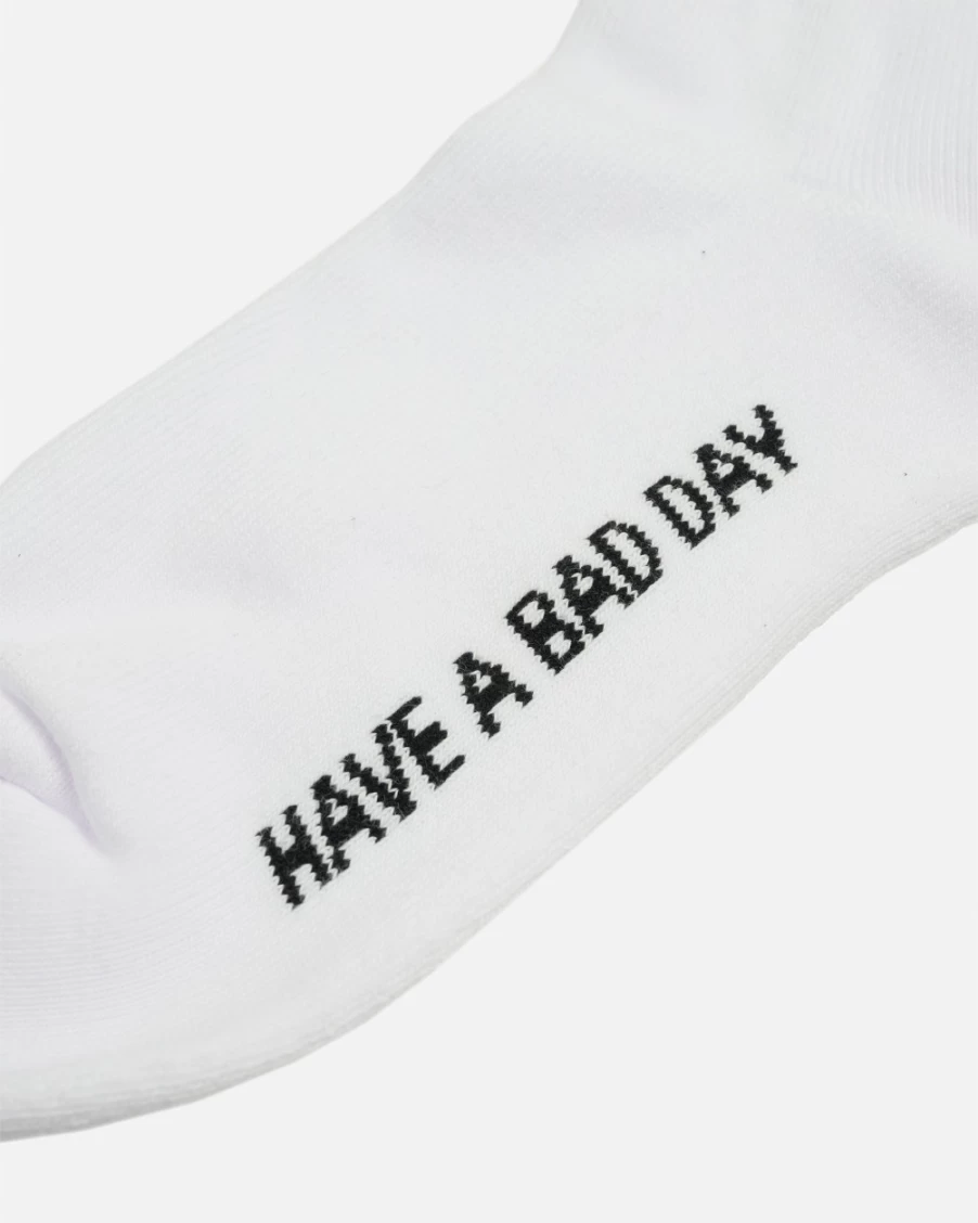 Bad Birdie Have A Bad Day Crew Socks - White/Black Humorous Novelty Socks for Men & Women