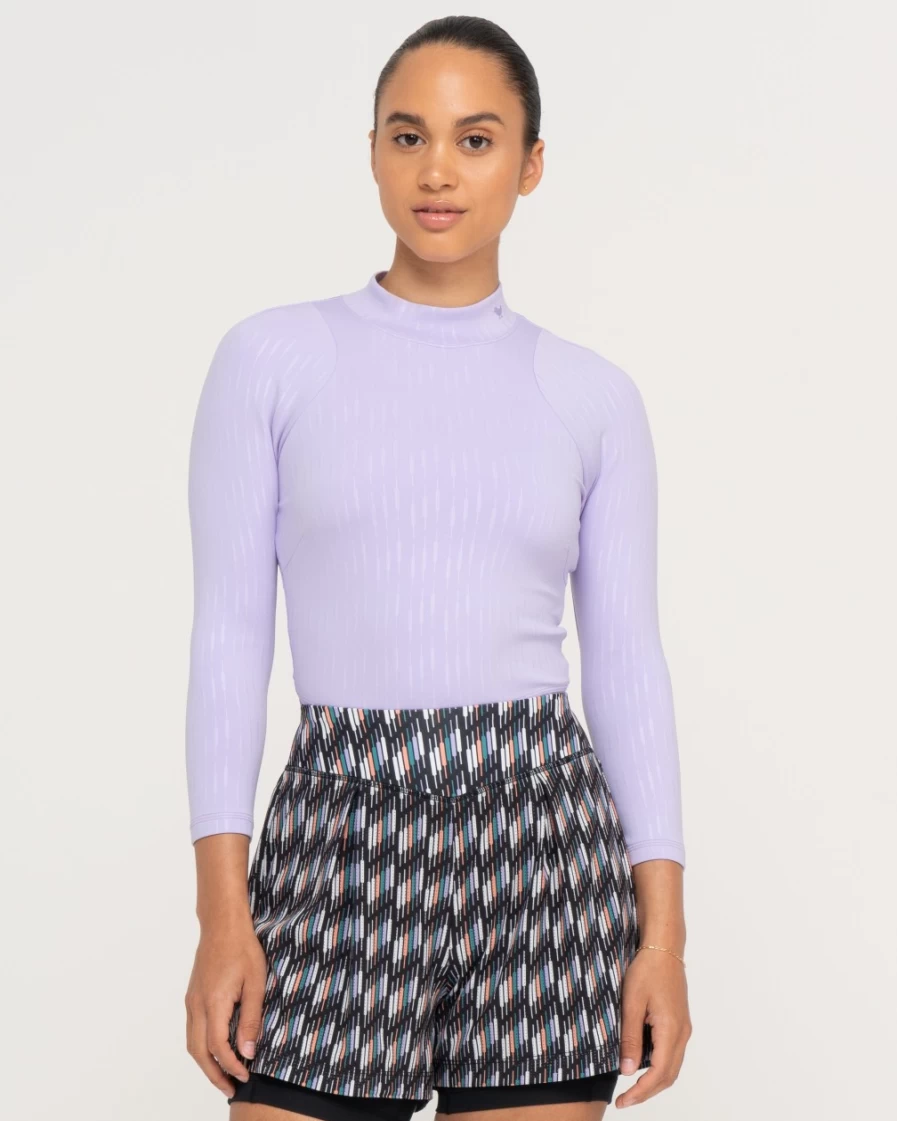 Bad Birdie Women's Mock Neck Golf Polo - Cattail Lavender, The Links Collection