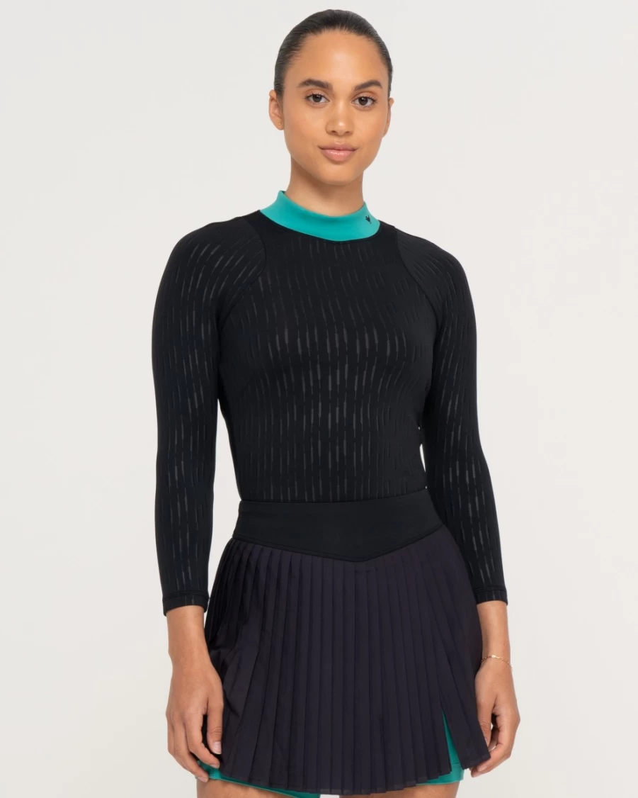 Bad Birdie Women's Mock Neck Golf Shirt - Cattail Black Beauty Style