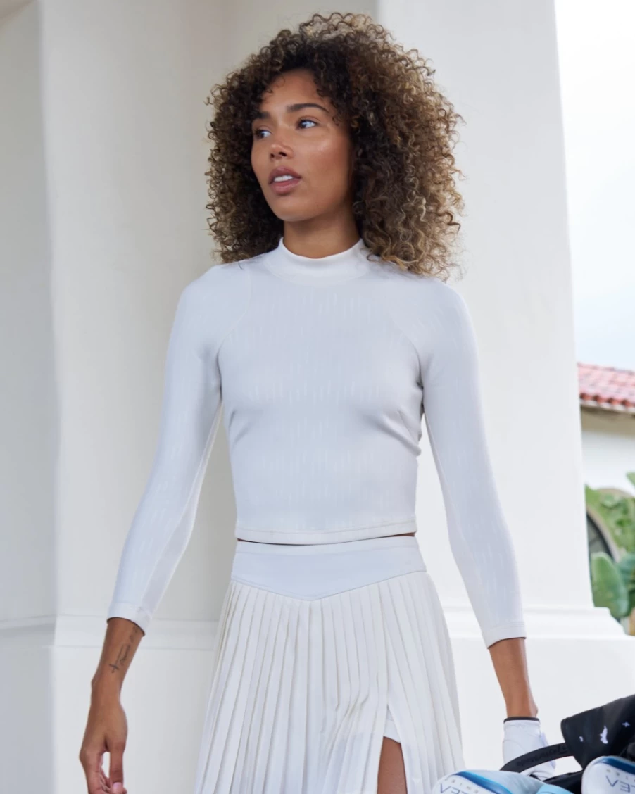Bad Birdie Women's Mock Neck Golf Shirt - Cattail & Whisper White Color