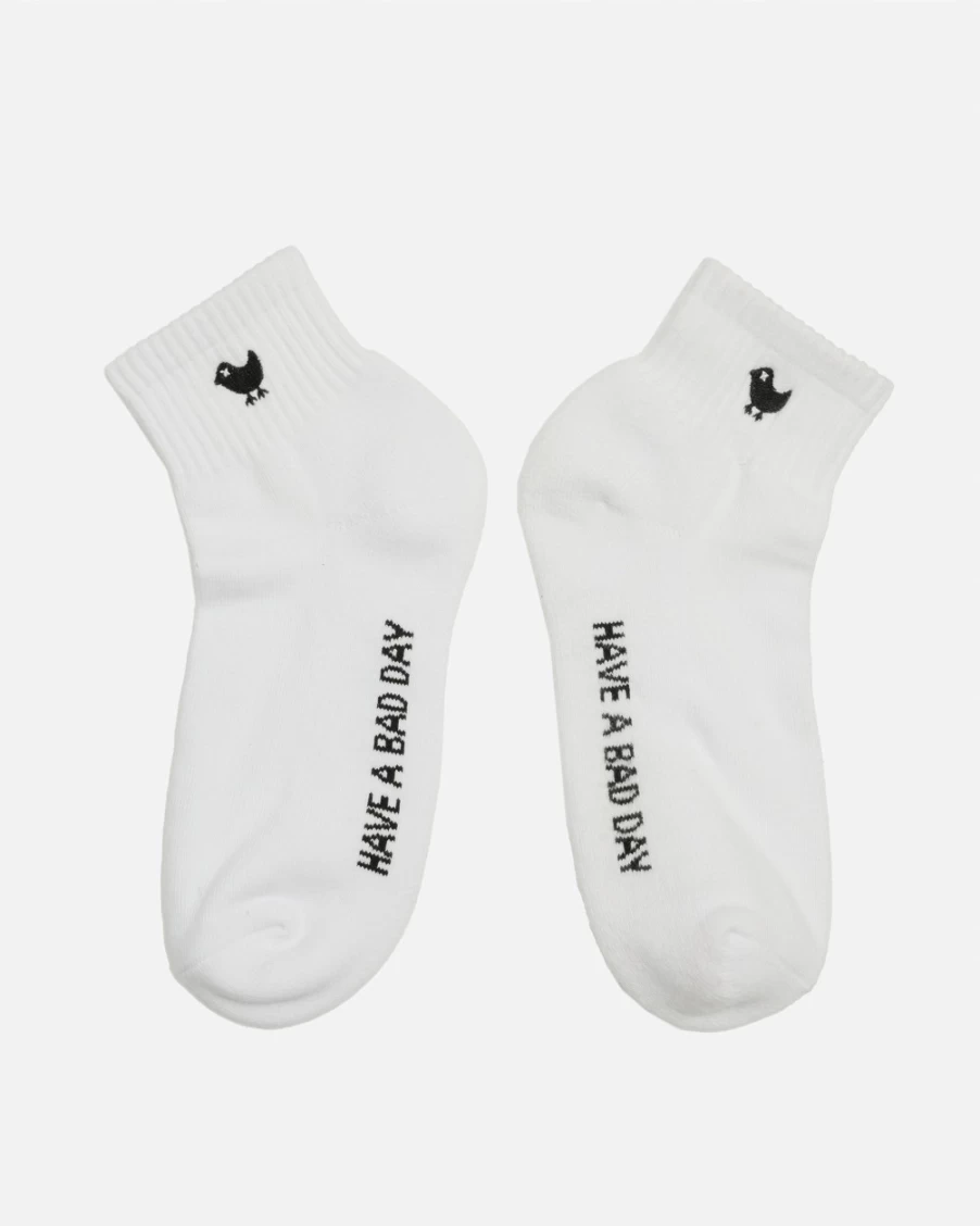 Bad Birdie Have A Bad Day Mid Crew Socks - White/Black Humorous Novelty Socks