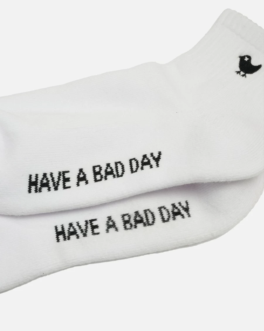 Bad Birdie Have A Bad Day Mid Crew Socks - White/Black Humorous Novelty Socks
