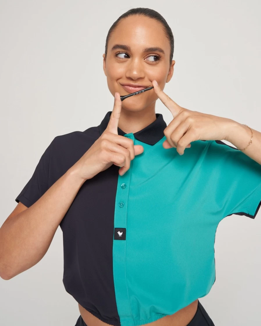 Bad Birdie Women's Ocean Floor Range Crop Polo Shirt for Golf & Casual Wear