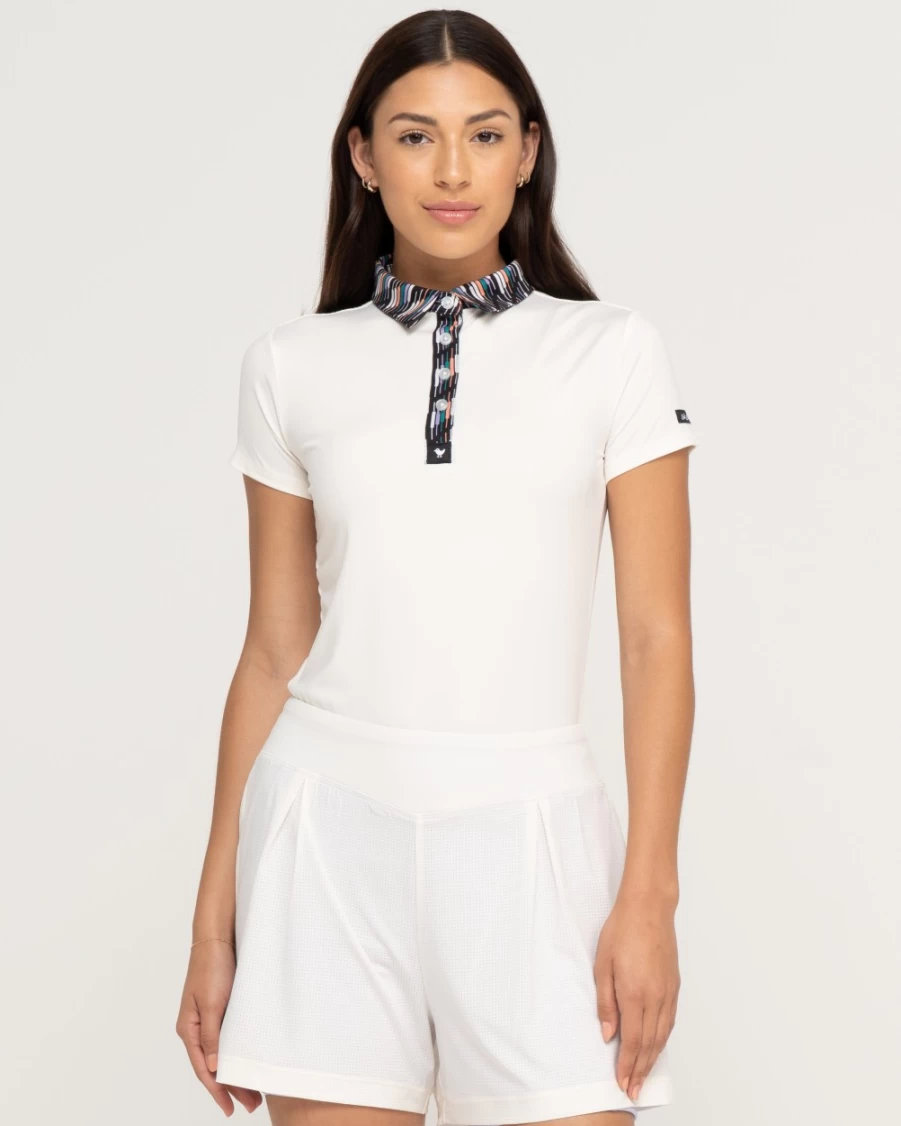 Bad Birdie Women's Whisper White Contrast Collar Polo Shirt for Golf & Casual Wear