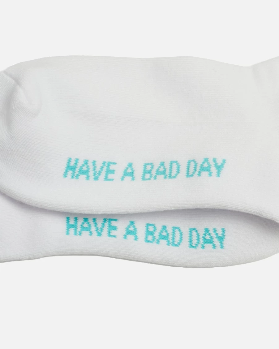 Bad Birdie Have A Bad Day Mid Crew Socks - White & Aruba Blue Comfortable Casual Sneaker Socks