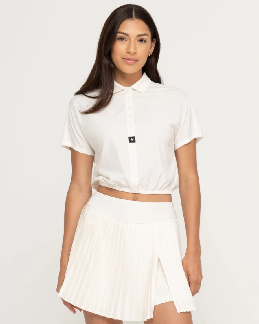 Bad Birdie Women's Whisper White Range Crop Polo Shirt for Golf & Casual Wear