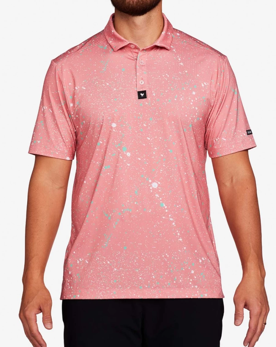 Bad Birdie Men's Paint Splatter 2 Golf Polo - Bold Color Block Design
